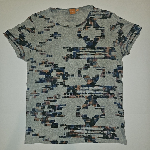 BOSS ORANGE Men's Abstract Pixel Tee - Gray Multicolor - Picture 1 of 14